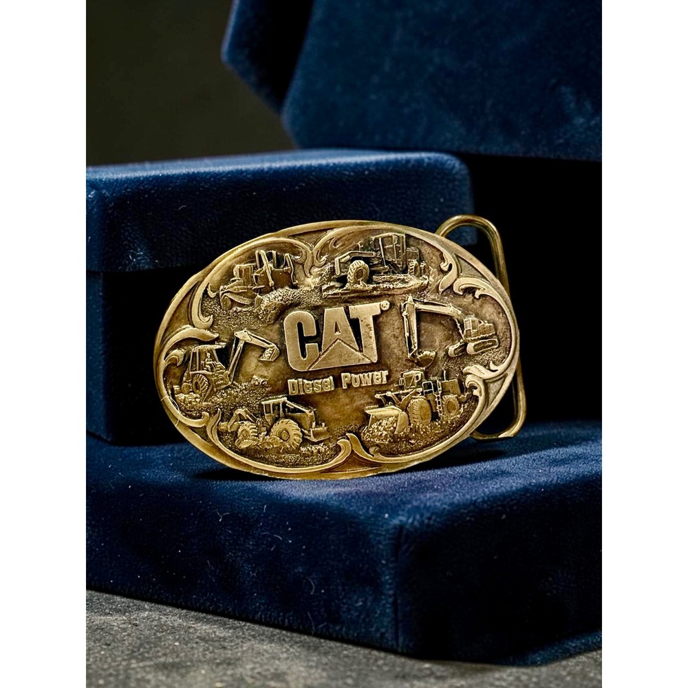 Vintage 1989 CAT Caterpillar Diesel Power Belt Buckle Norscot Brass Tone 921615